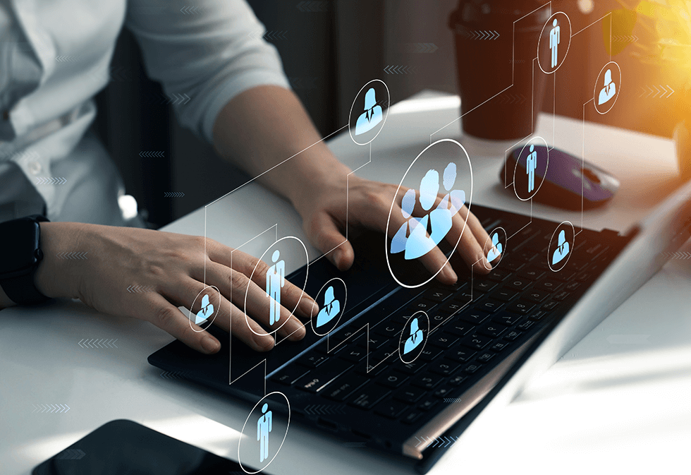 Organizational structure overlaying a laptop